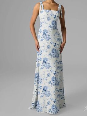 Blue Floral Tie-Shoulder Maxi Dress